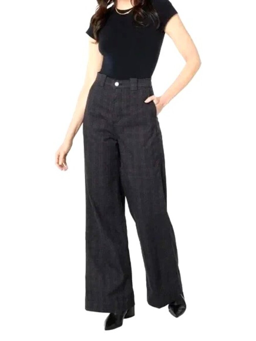 New AG TAILORED DEVEN High Ultra Wide Leg Plaid Pants Small Rue Maroon Multi 32